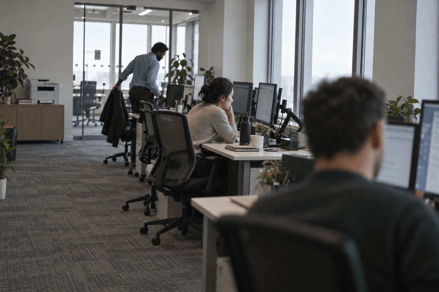 Forgestack engineers working at their desks in the studio